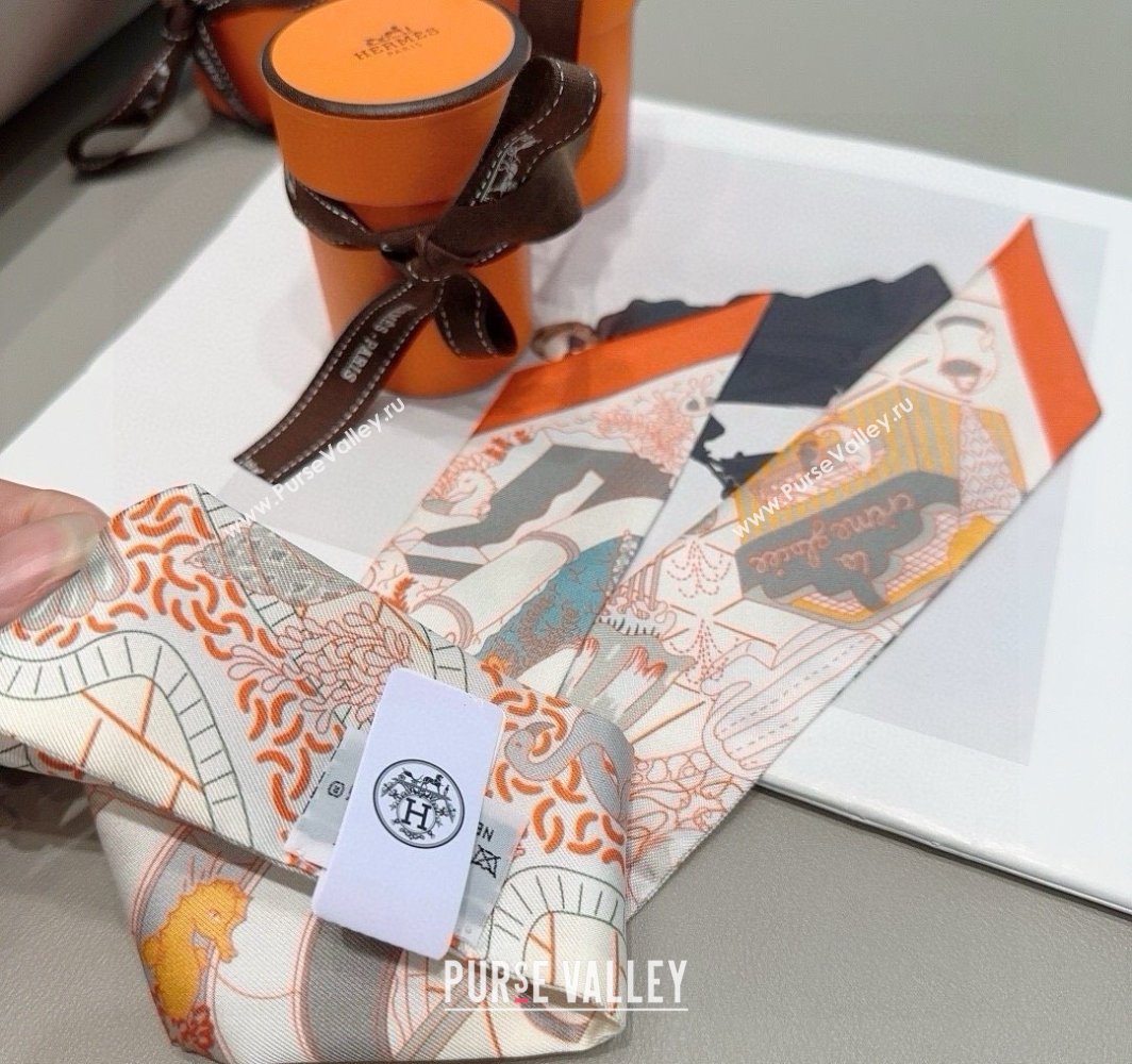 Hermes Splash Park Silk Twilly Bandeau Scarf 5x86cm Orange 2025 (XMN-250318133)