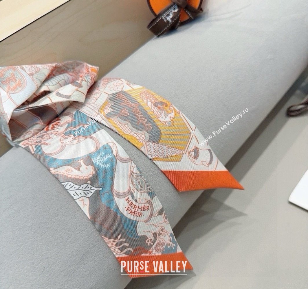 Hermes Splash Park Silk Twilly Bandeau Scarf 5x86cm Orange 2025 (XMN-250318133)