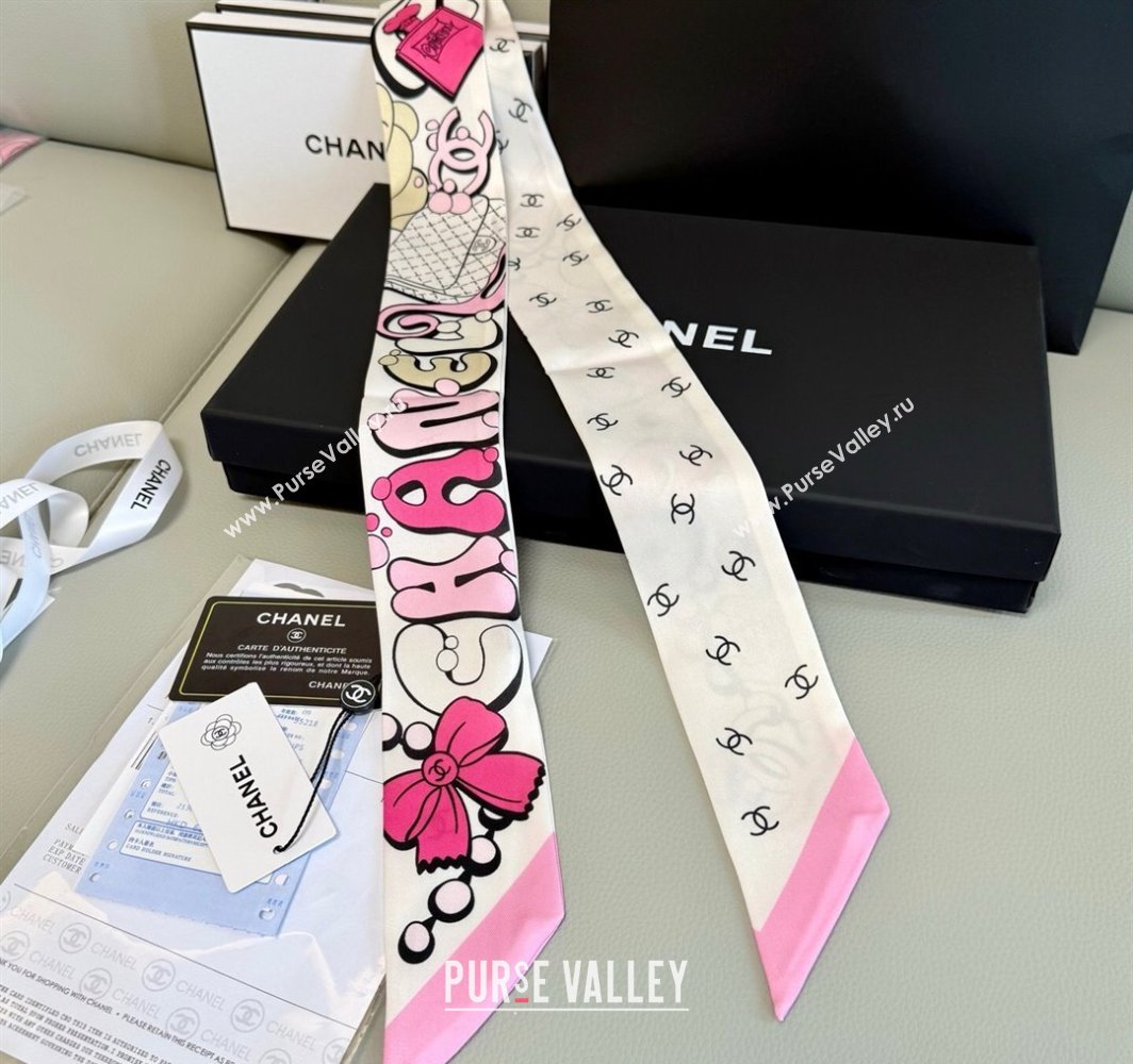 Chanel Cartoon Letters Silk Bandeau Scarf Light Pink 2025 (XMN-250319025)