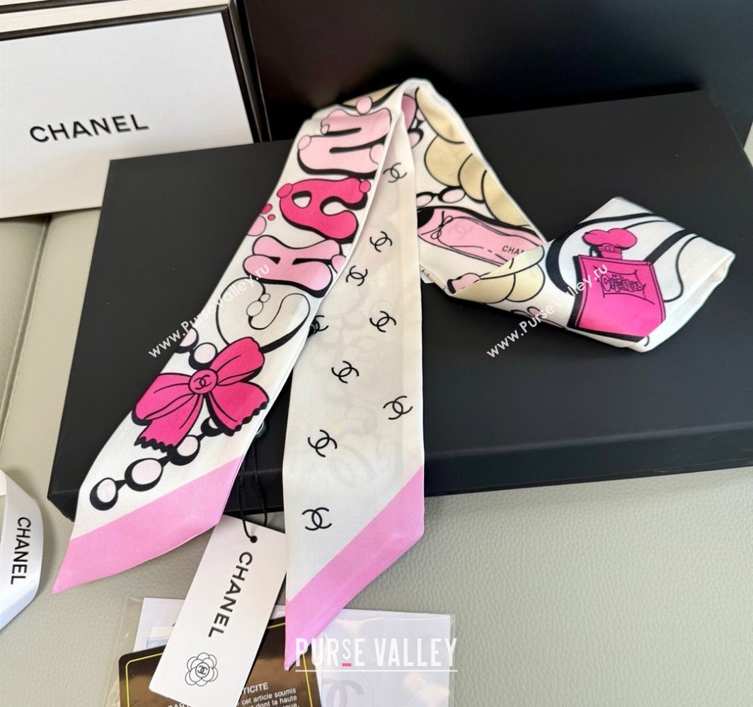 Chanel Cartoon Letters Silk Bandeau Scarf Light Pink 2025 (XMN-250319025)