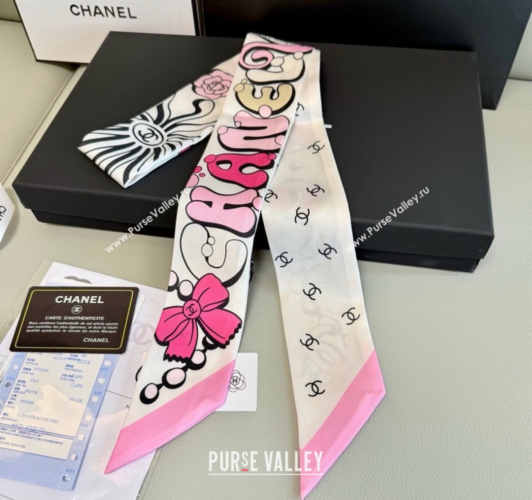 Chanel Cartoon Letters Silk Bandeau Scarf Light Pink 2025 (XMN-250319025)