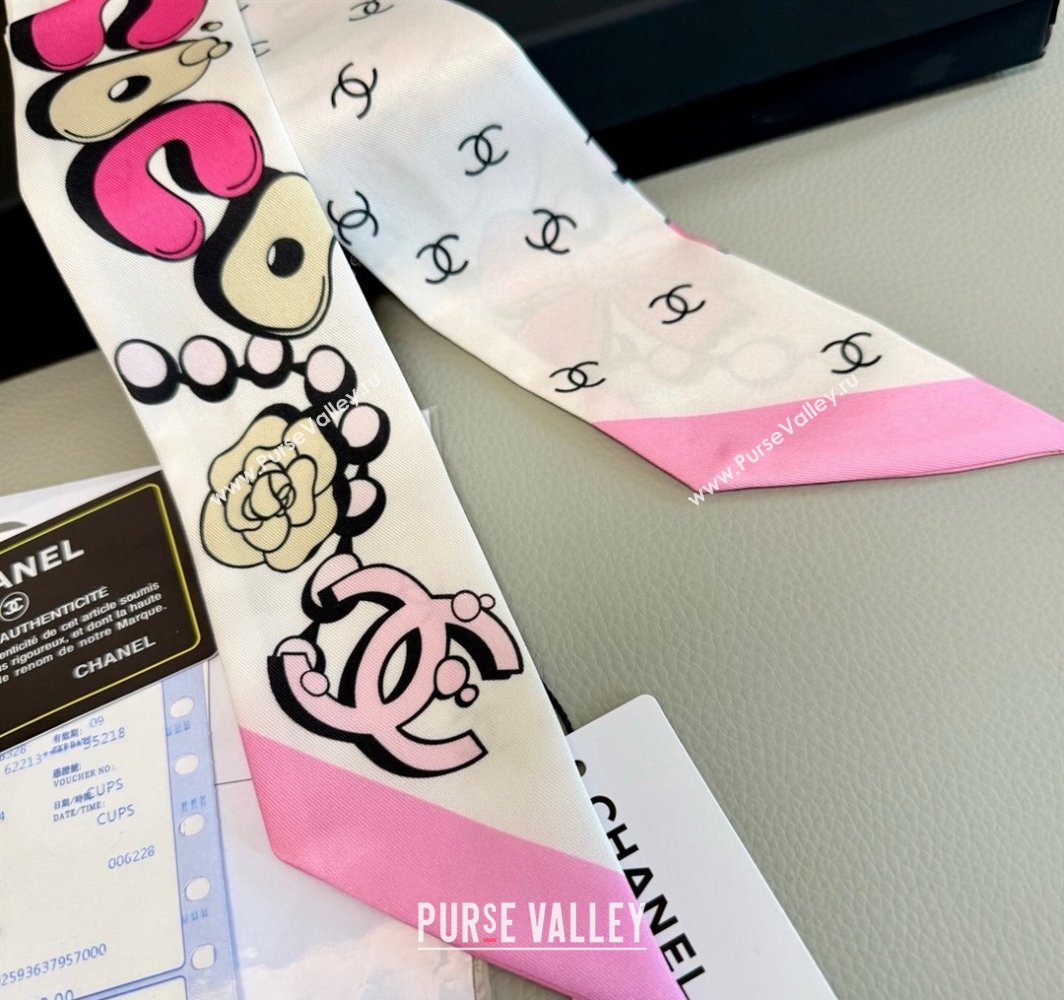 Chanel Cartoon Letters Silk Bandeau Scarf Light Pink 2025 (XMN-250319025)