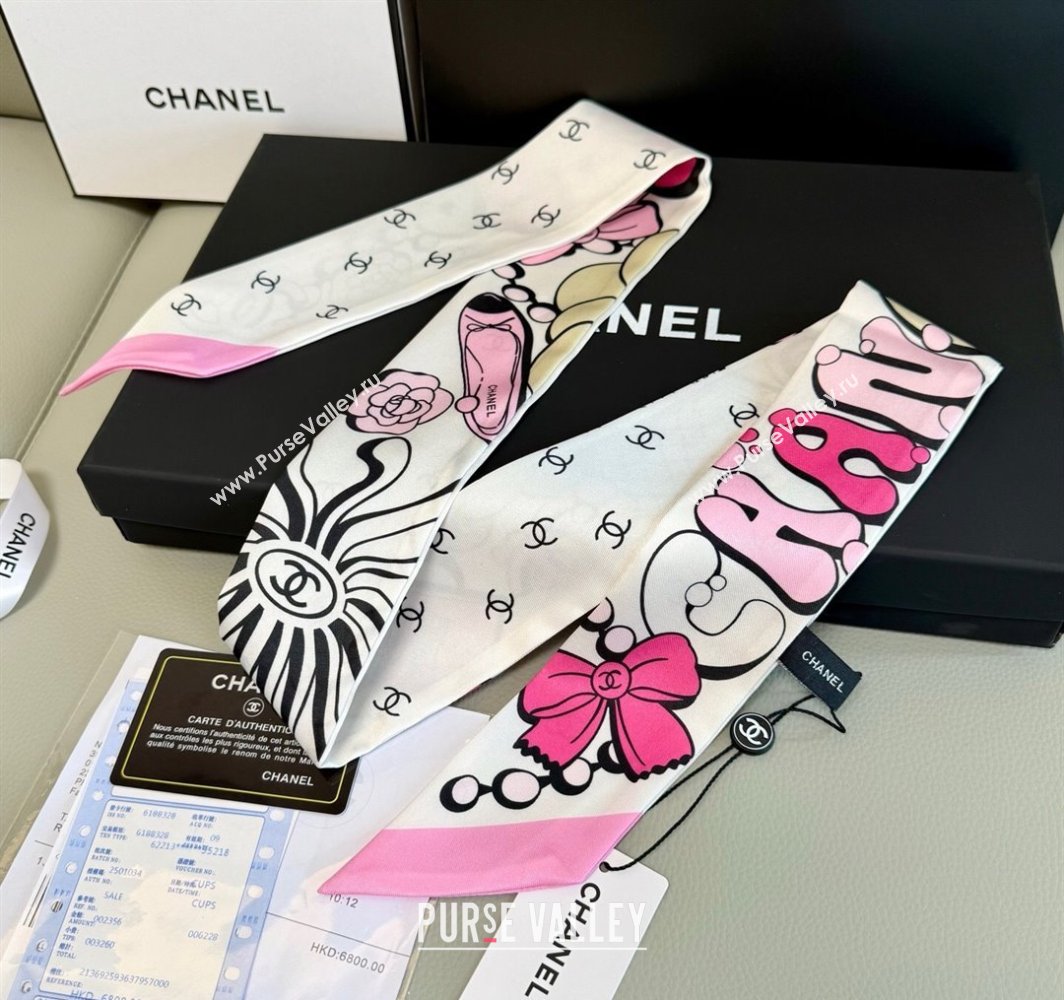 Chanel Cartoon Letters Silk Bandeau Scarf Light Pink 2025 (XMN-250319025)