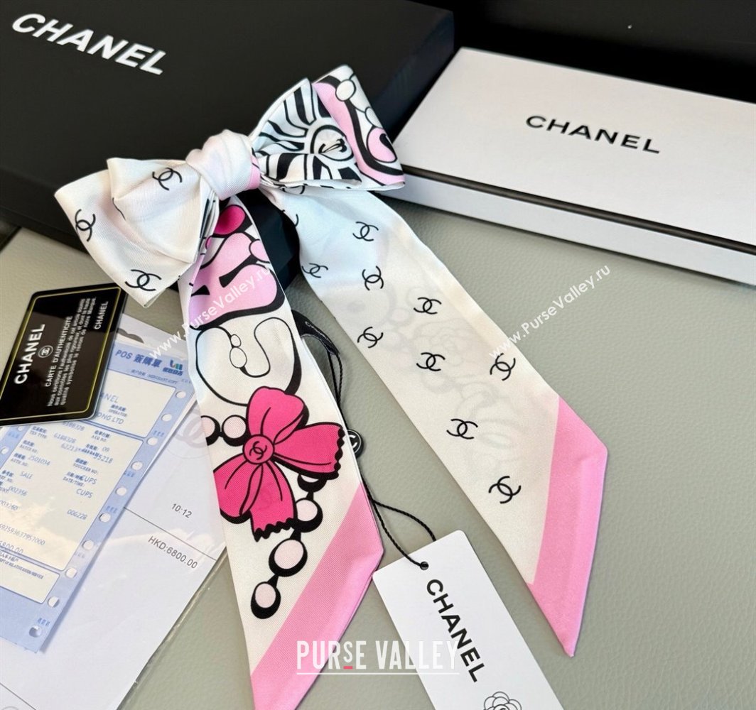 Chanel Cartoon Letters Silk Bandeau Scarf Light Pink 2025 (XMN-250319025)