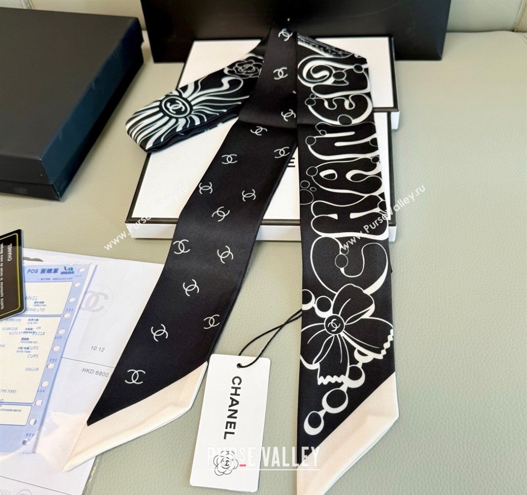 Chanel Cartoon Letters Silk Bandeau Scarf Black2 2025 (XMN-250319026)