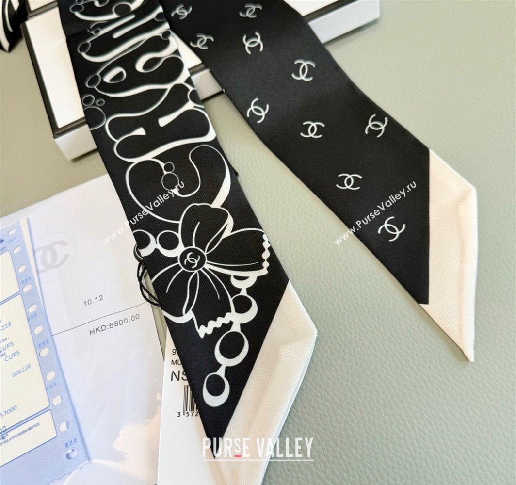 Chanel Cartoon Letters Silk Bandeau Scarf Black2 2025 (XMN-250319026)
