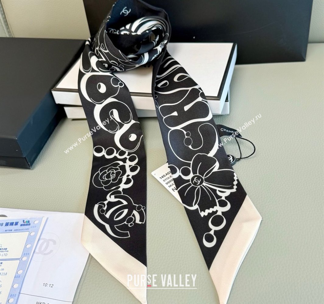 Chanel Cartoon Letters Silk Bandeau Scarf Black2 2025 (XMN-250319026)