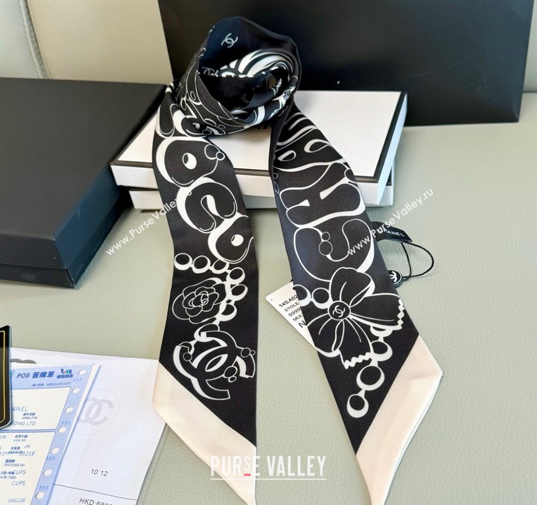 Chanel Cartoon Letters Silk Bandeau Scarf Black2 2025 (XMN-250319026)