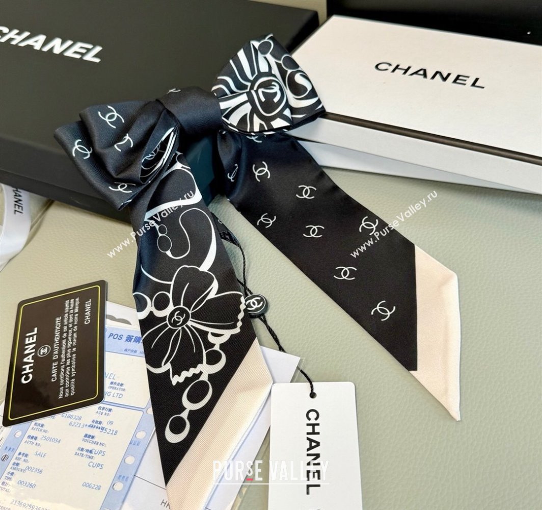 Chanel Cartoon Letters Silk Bandeau Scarf Black2 2025 (XMN-250319026)