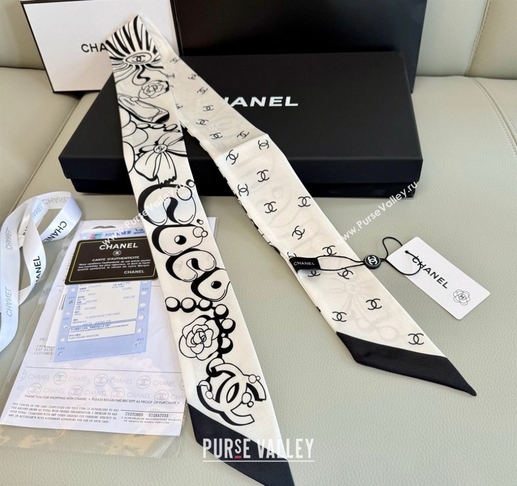 Chanel Cartoon Letters Silk Bandeau Scarf White2 2025 (XMN-250319027)