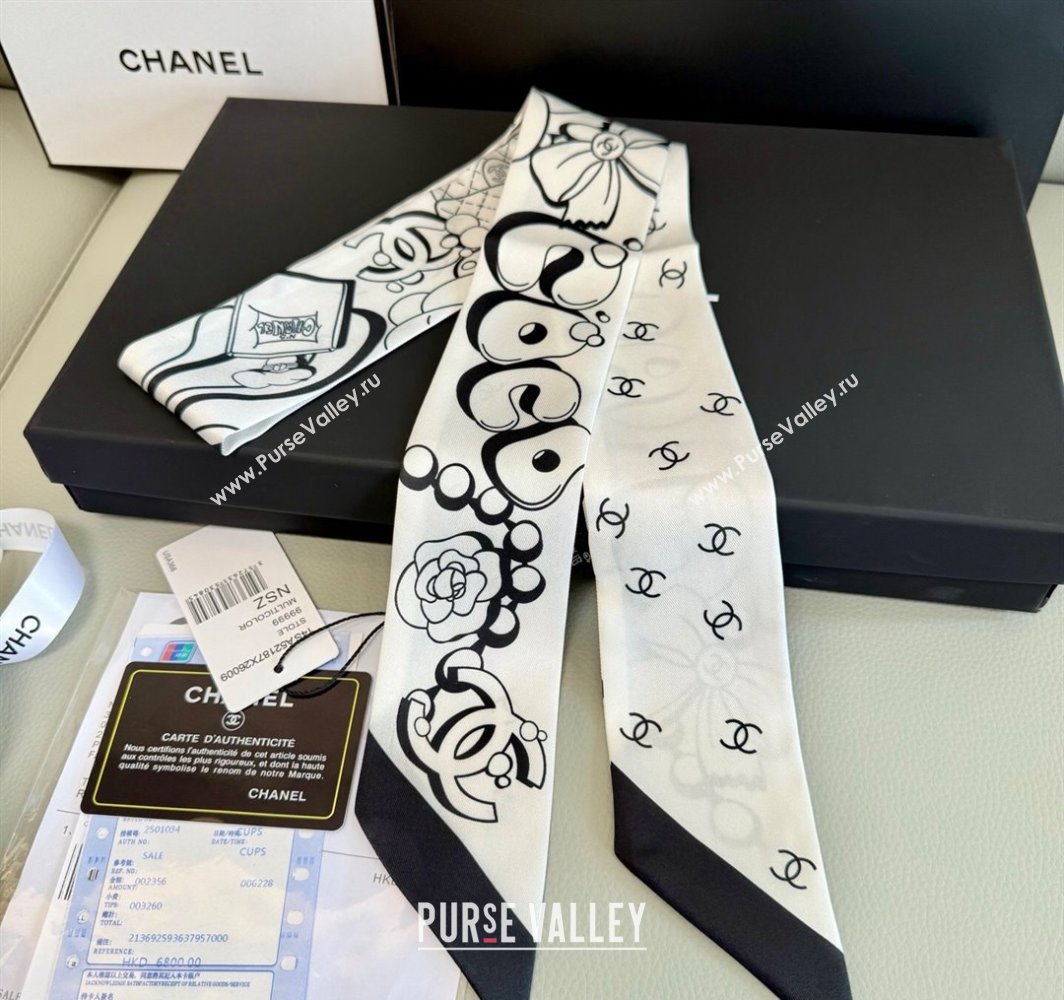 Chanel Cartoon Letters Silk Bandeau Scarf White2 2025 (XMN-250319027)
