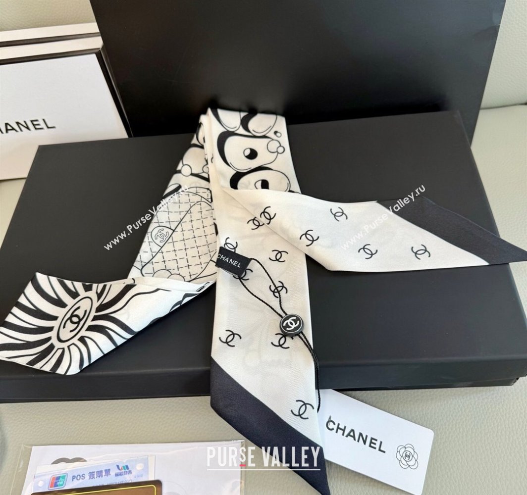 Chanel Cartoon Letters Silk Bandeau Scarf White2 2025 (XMN-250319027)