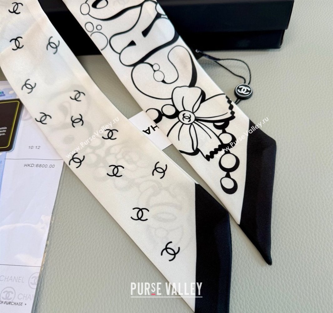 Chanel Cartoon Letters Silk Bandeau Scarf White2 2025 (XMN-250319027)