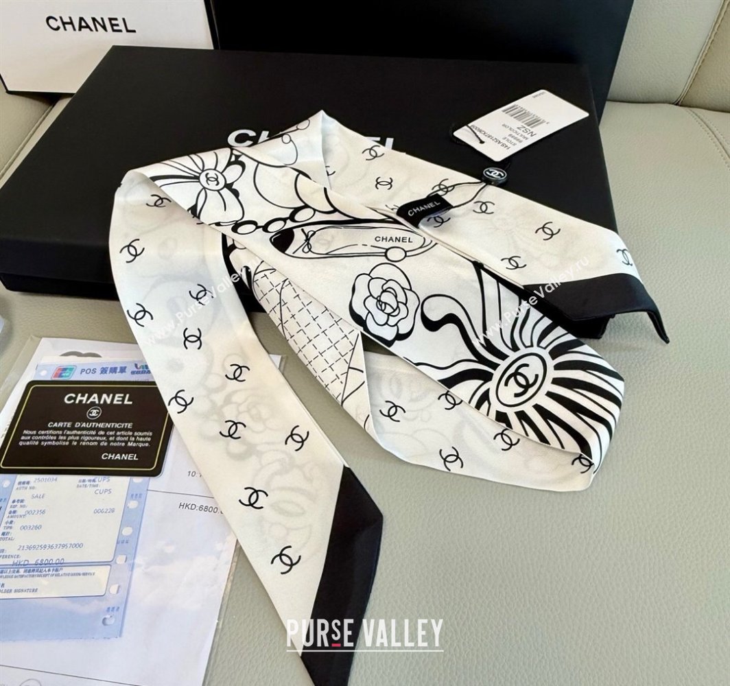Chanel Cartoon Letters Silk Bandeau Scarf White2 2025 (XMN-250319027)