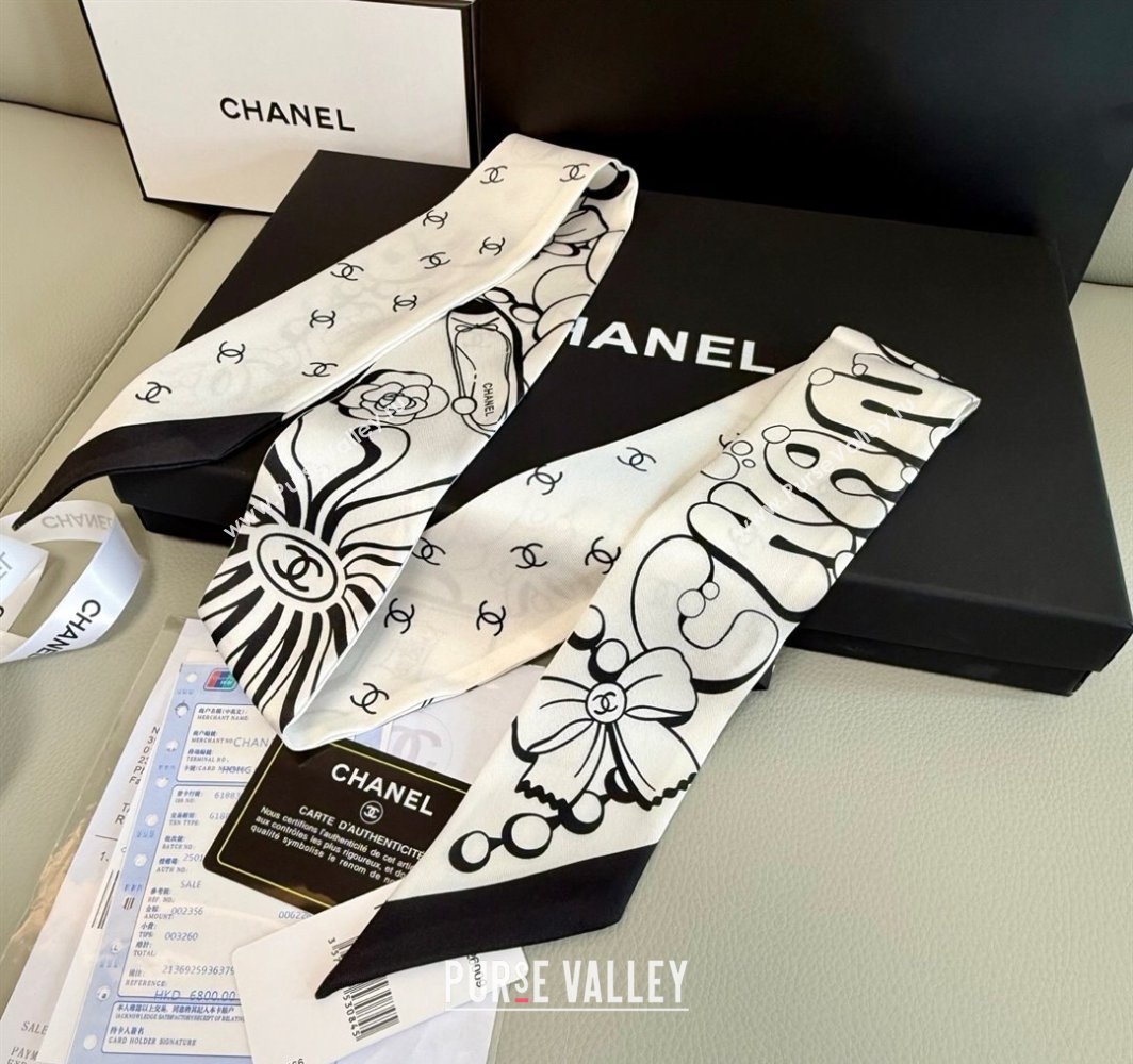 Chanel Cartoon Letters Silk Bandeau Scarf White2 2025 (XMN-250319027)