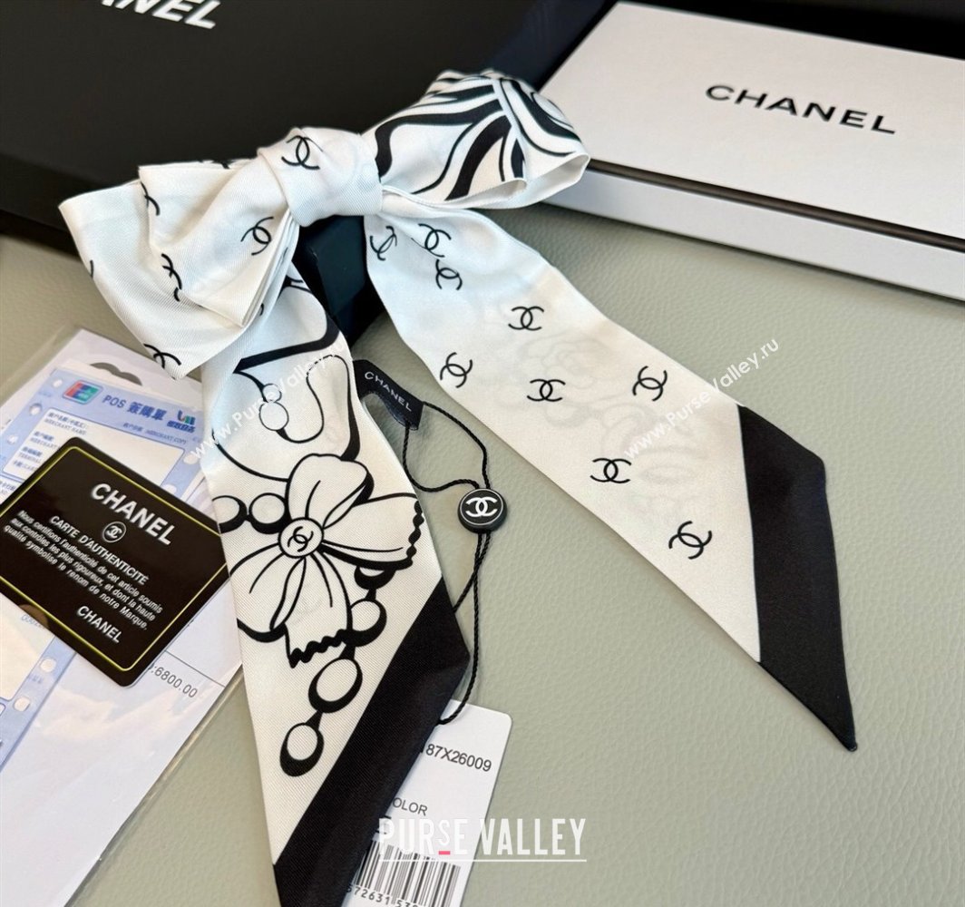 Chanel Cartoon Letters Silk Bandeau Scarf White2 2025 (XMN-250319027)