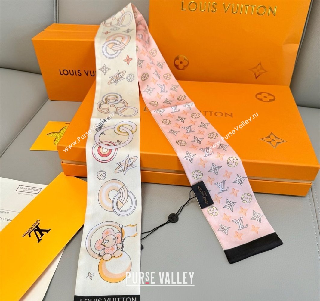 Louis Vuitton Vivienne and Beyond Silk Bandeau Scarf 8x120cm White 2025 M78132 (XMN-250319063)