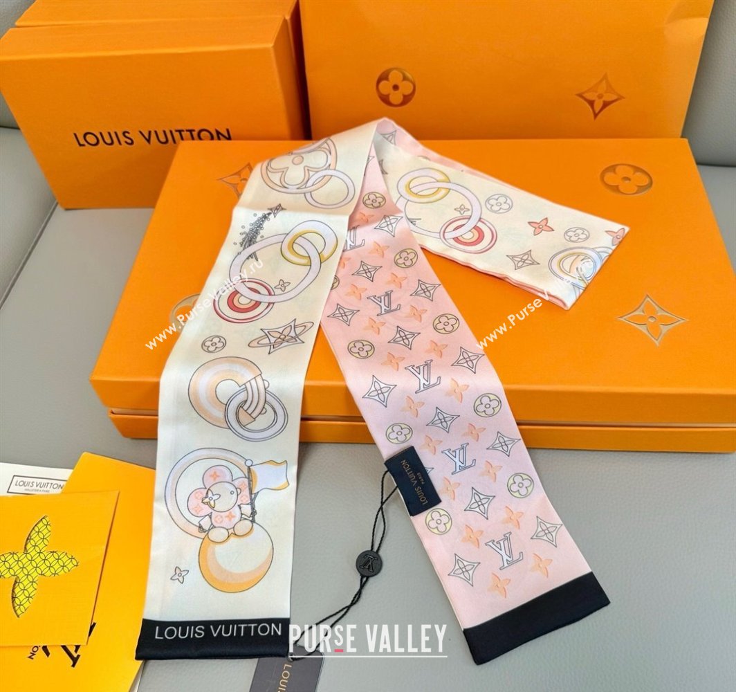 Louis Vuitton Vivienne and Beyond Silk Bandeau Scarf 8x120cm White 2025 M78132 (XMN-250319063)