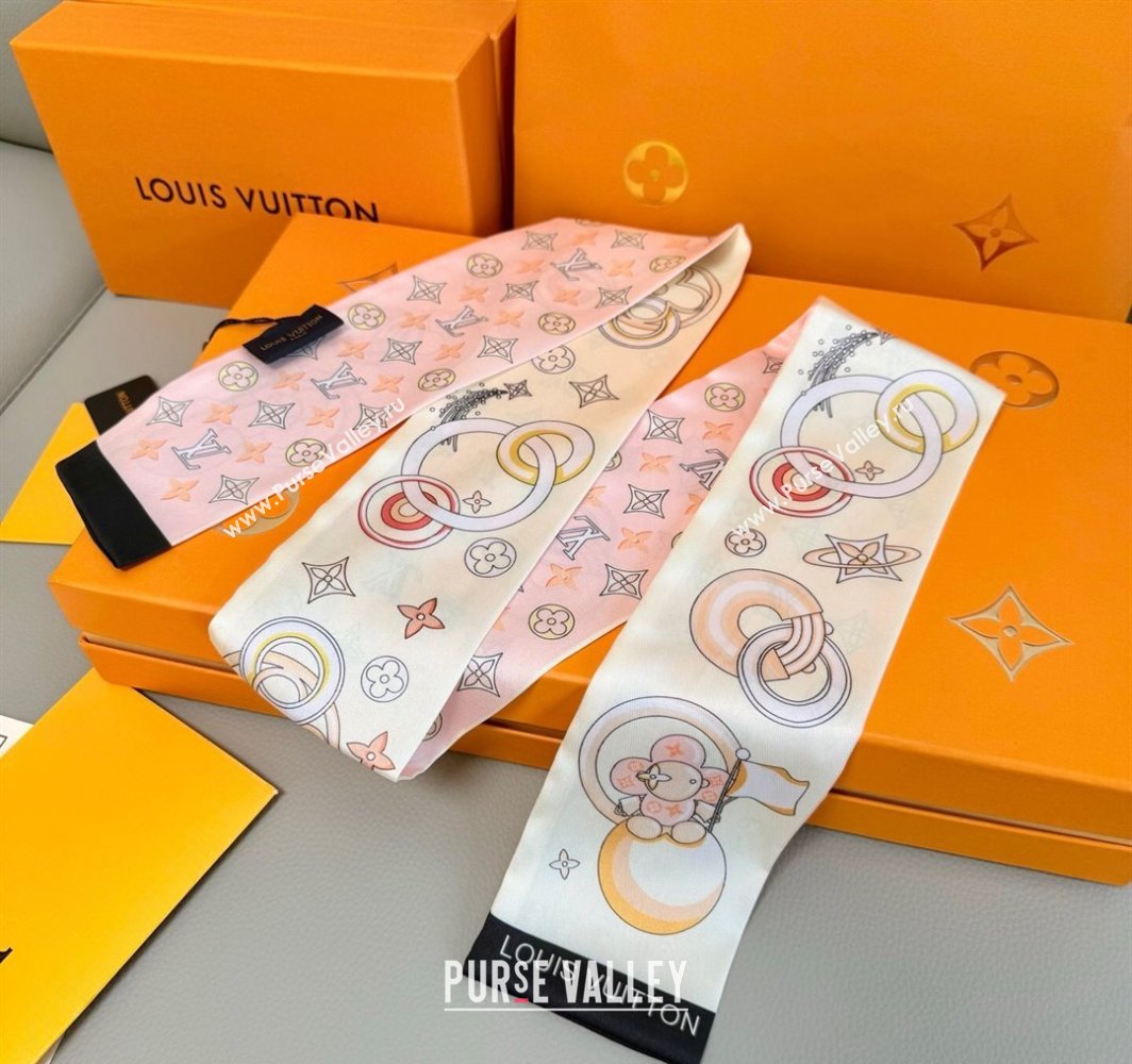 Louis Vuitton Vivienne and Beyond Silk Bandeau Scarf 8x120cm White 2025 M78132 (XMN-250319063)