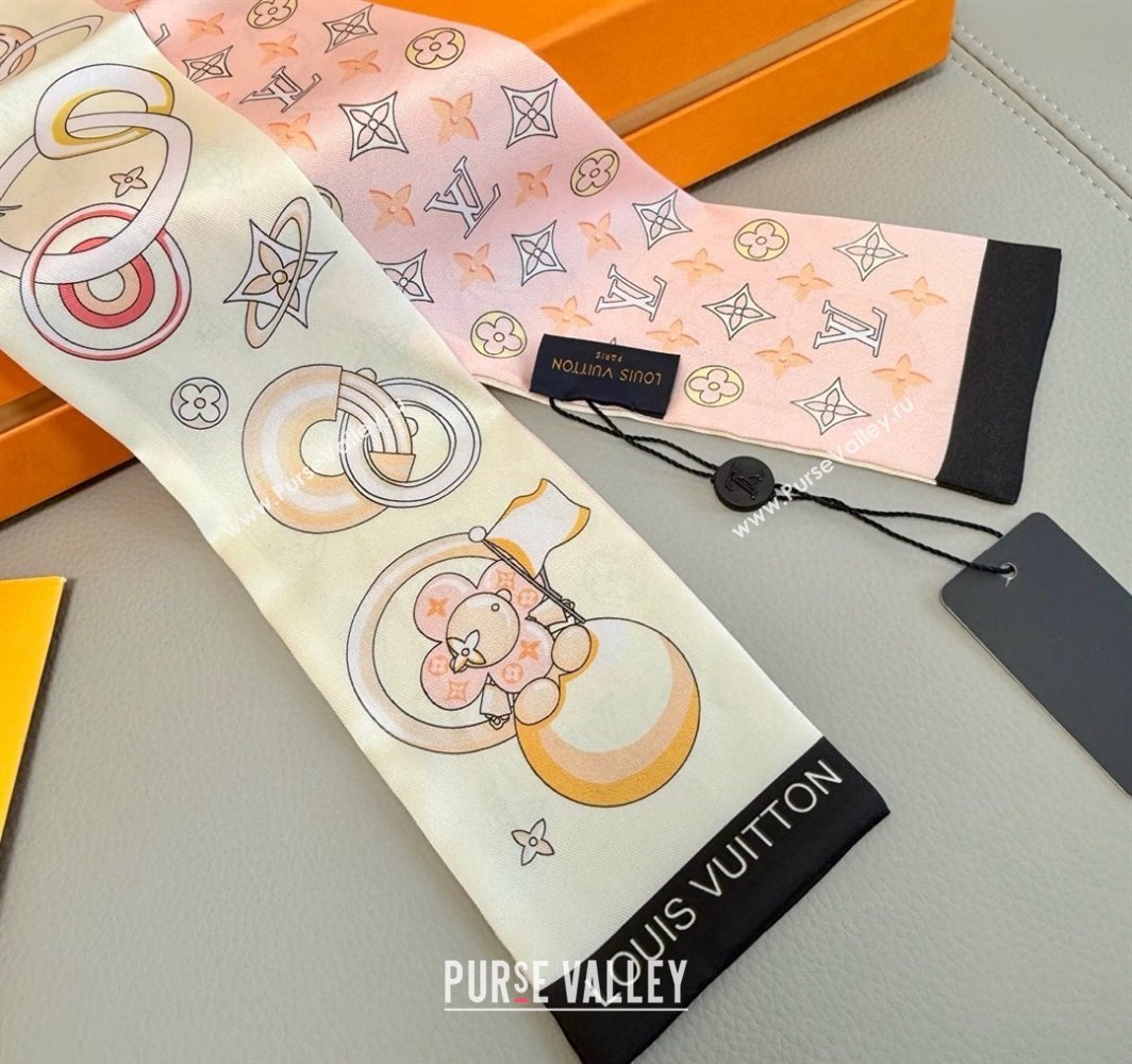 Louis Vuitton Vivienne and Beyond Silk Bandeau Scarf 8x120cm White 2025 M78132 (XMN-250319063)