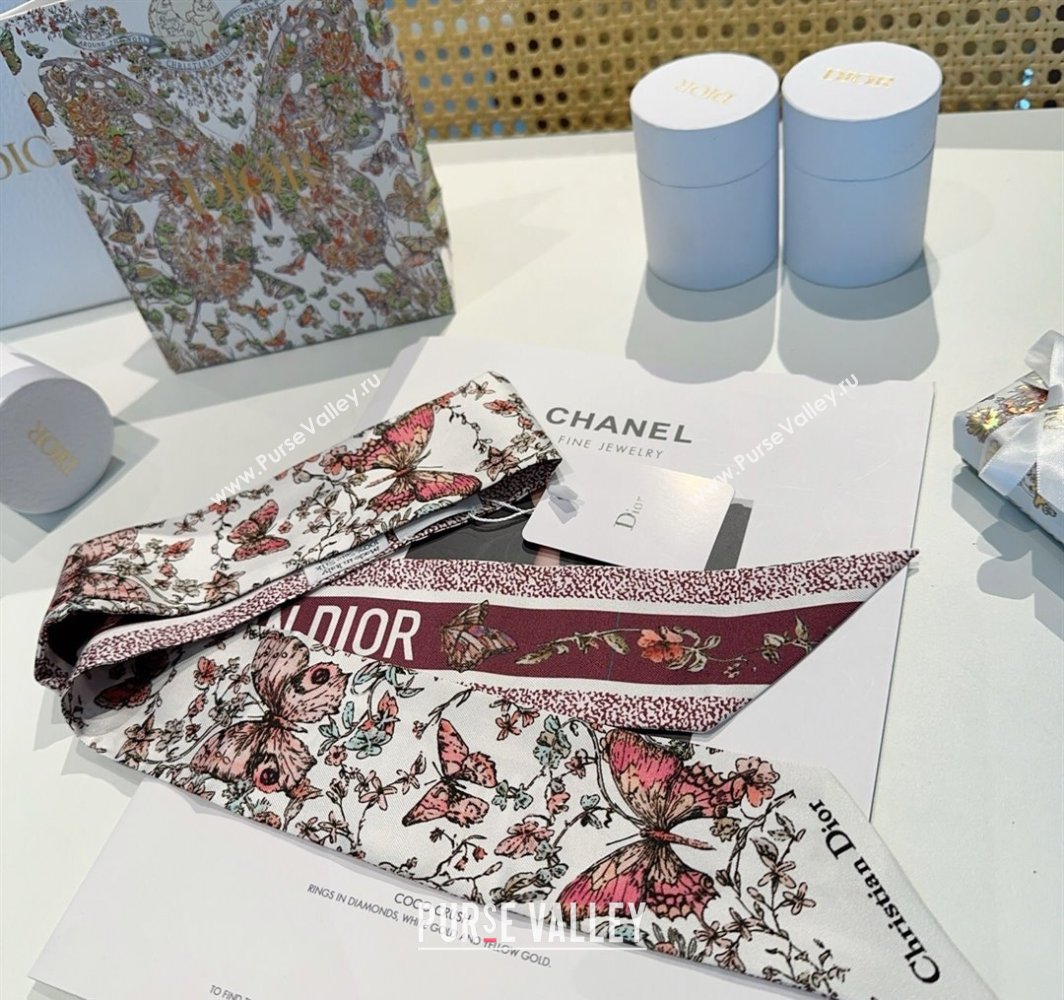 Dior Mitzah Butterfly Silk Bandeau Scarf Dark Burgundy 2025 DR03191 (XMN-250319001)