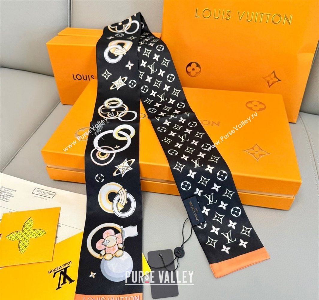 Louis Vuitton Vivienne and Beyond Silk Bandeau Scarf 8x120cm Black 2025 M78132 (XMN-250319064)