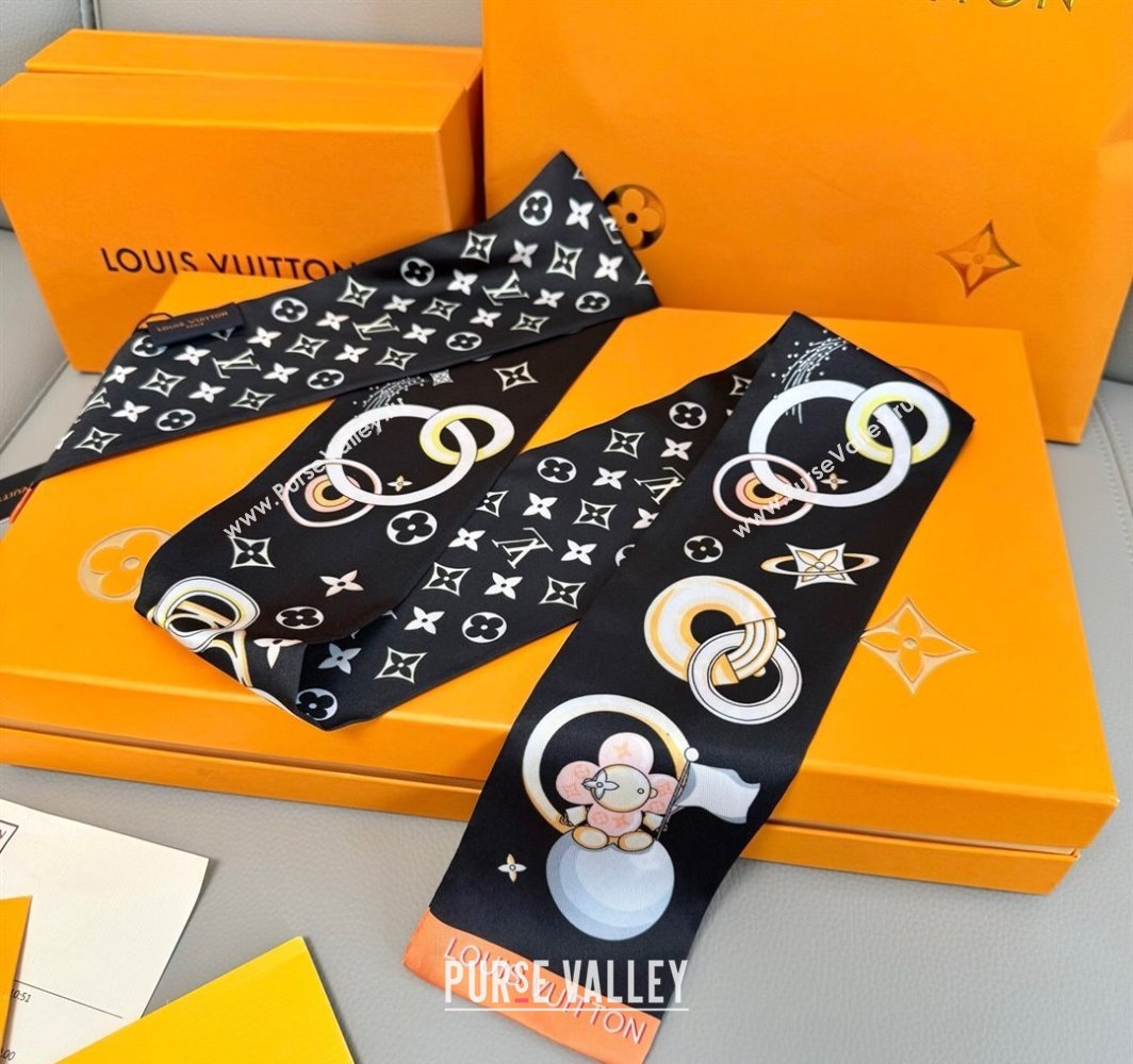 Louis Vuitton Vivienne and Beyond Silk Bandeau Scarf 8x120cm Black 2025 M78132 (XMN-250319064)