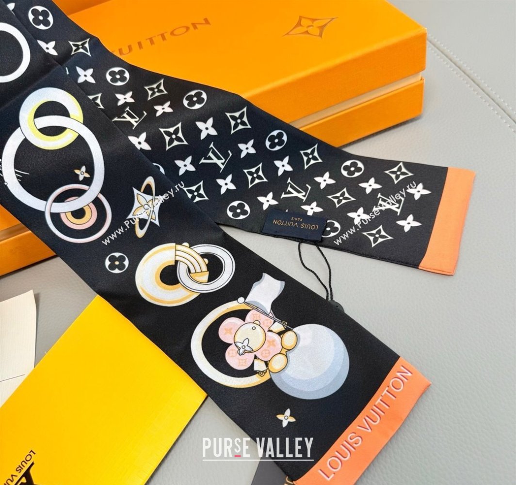 Louis Vuitton Vivienne and Beyond Silk Bandeau Scarf 8x120cm Black 2025 M78132 (XMN-250319064)