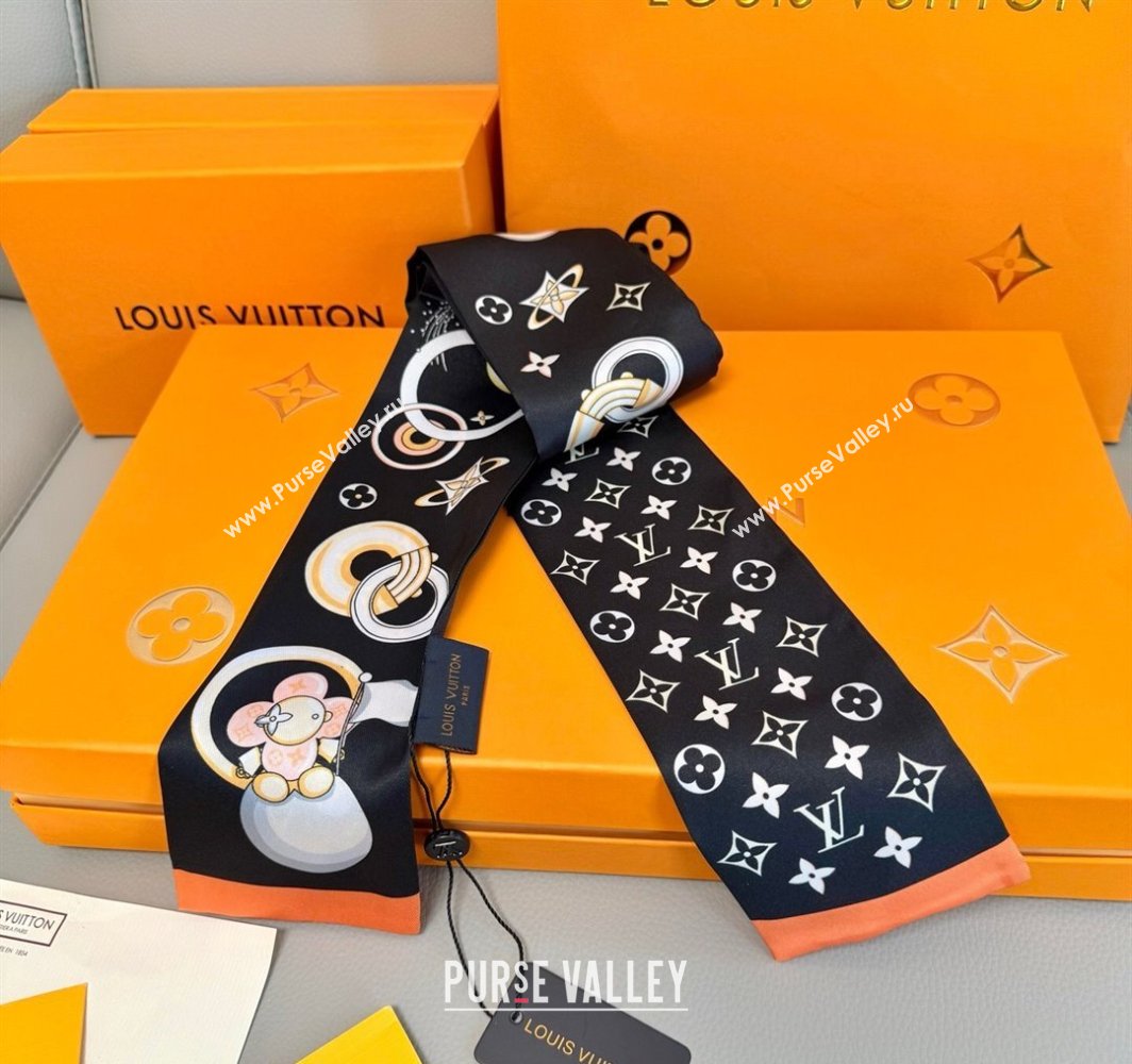 Louis Vuitton Vivienne and Beyond Silk Bandeau Scarf 8x120cm Black 2025 M78132 (XMN-250319064)