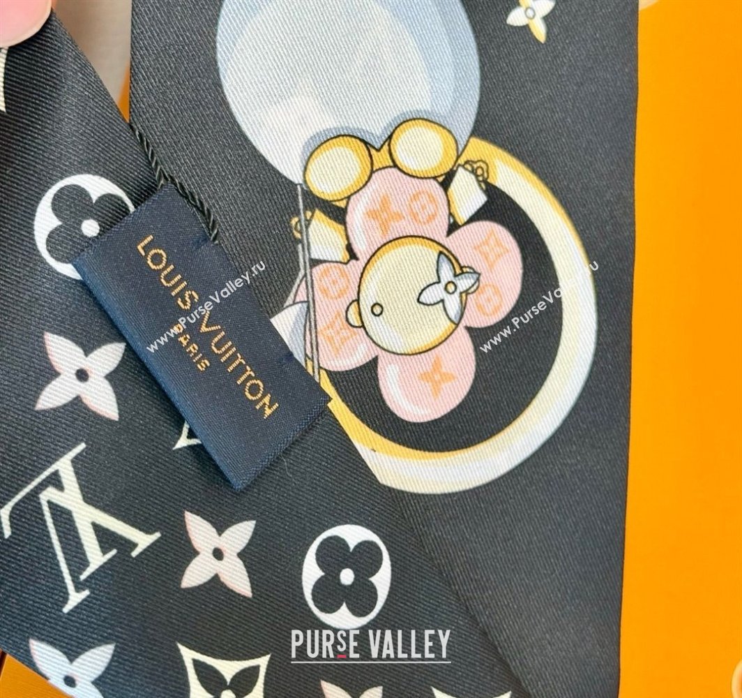 Louis Vuitton Vivienne and Beyond Silk Bandeau Scarf 8x120cm Black 2025 M78132 (XMN-250319064)