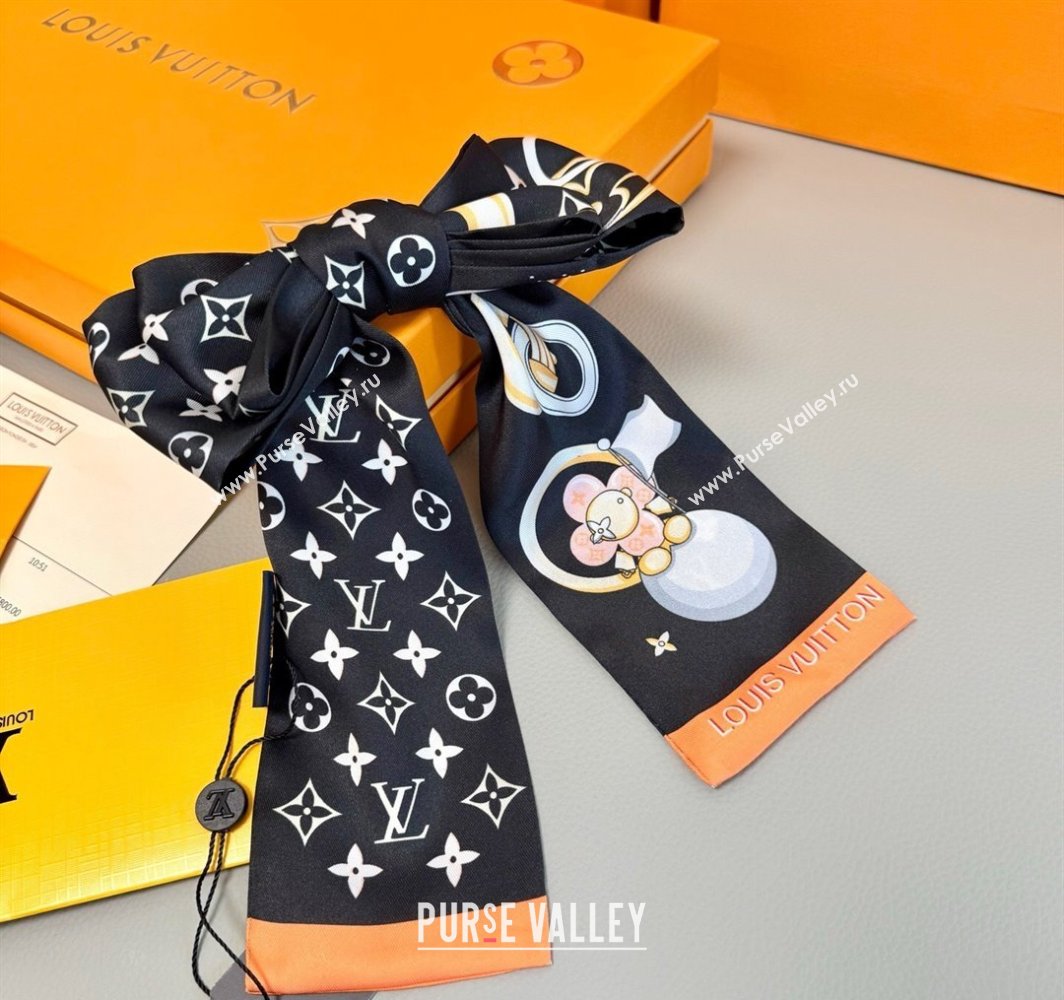 Louis Vuitton Vivienne and Beyond Silk Bandeau Scarf 8x120cm Black 2025 M78132 (XMN-250319064)