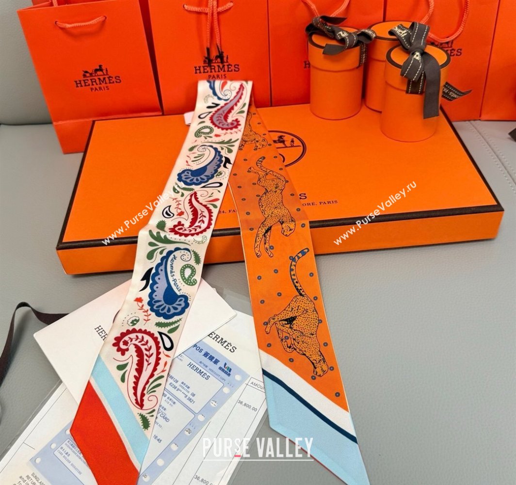 Hermes Guepards Bandana Silk Twilly Bandeau Scarf 5x86cm Red 2025 (XMN-250318132)
