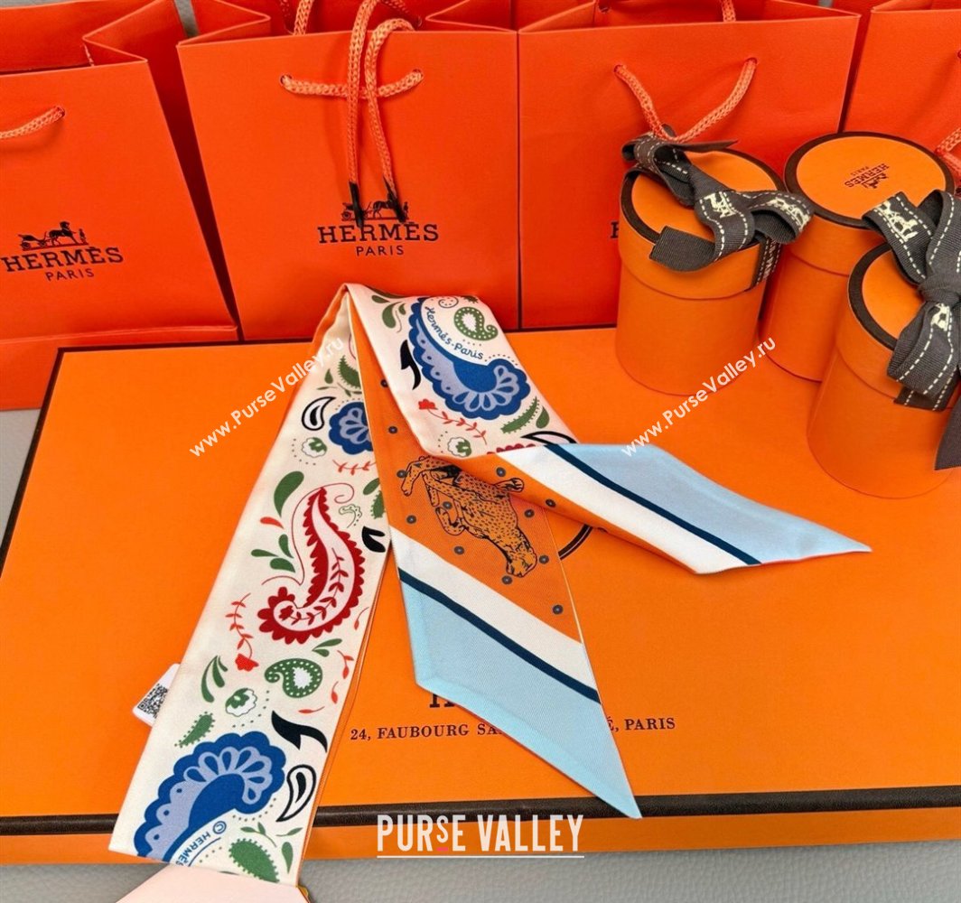 Hermes Guepards Bandana Silk Twilly Bandeau Scarf 5x86cm Red 2025 (XMN-250318132)