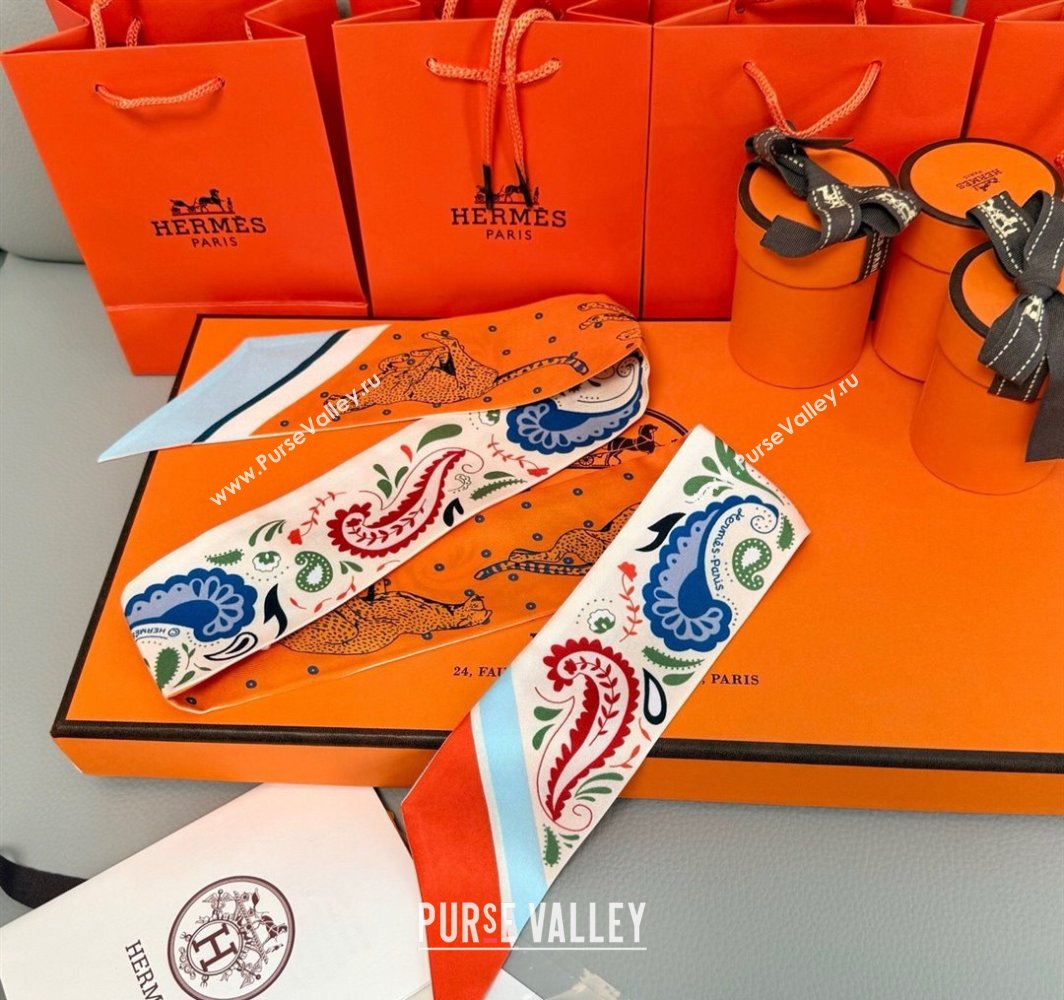 Hermes Guepards Bandana Silk Twilly Bandeau Scarf 5x86cm Red 2025 (XMN-250318132)