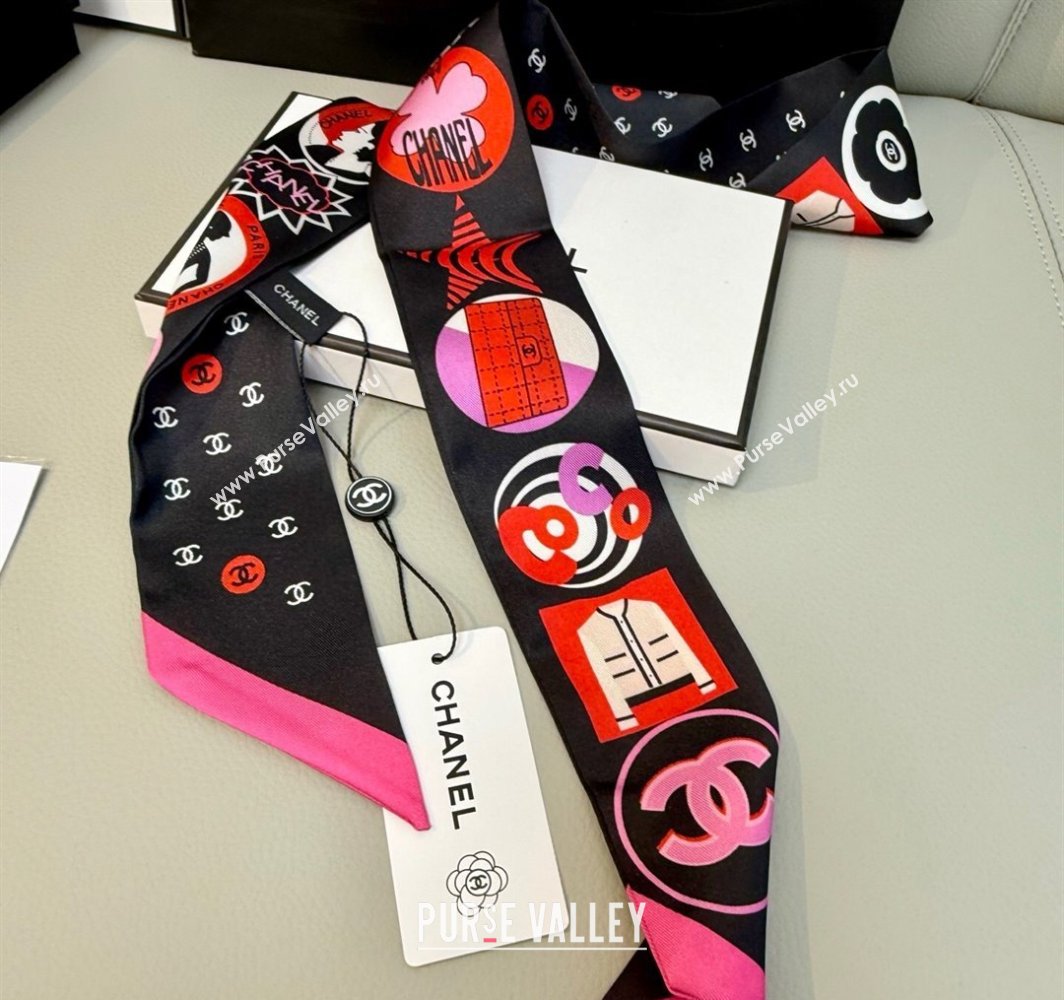 Chanel Coco Lady Silk Bandeau Scarf 6x120cm Black 2025 (XMN-250319028)