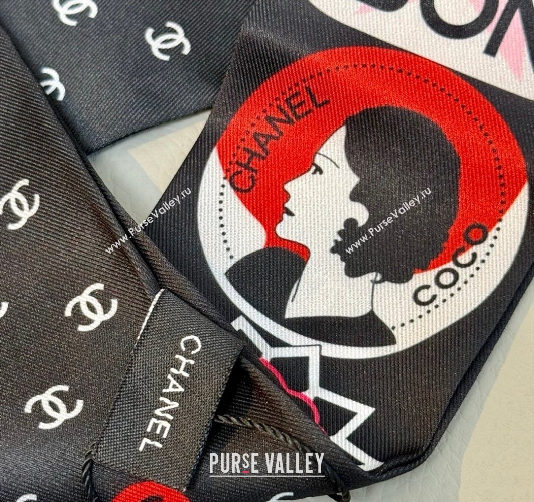 Chanel Coco Lady Silk Bandeau Scarf 6x120cm Black 2025 (XMN-250319028)