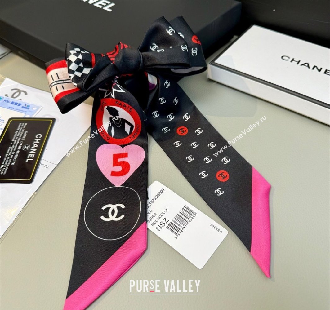 Chanel Coco Lady Silk Bandeau Scarf 6x120cm Black 2025 (XMN-250319028)