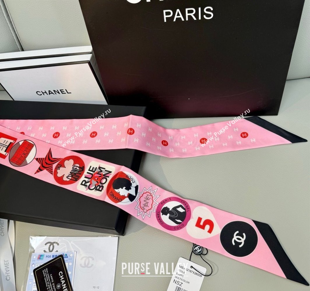 Chanel Coco Lady Silk Bandeau Scarf 6x120cm Pink 2025 (XMN-250319029)