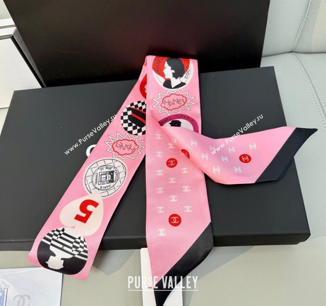 Chanel Coco Lady Silk Bandeau Scarf 6x120cm Pink 2025 (XMN-250319029)