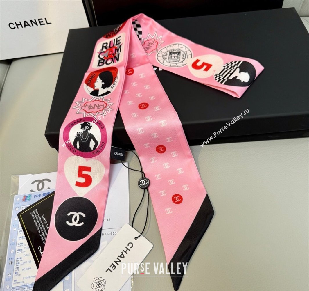 Chanel Coco Lady Silk Bandeau Scarf 6x120cm Pink 2025 (XMN-250319029)