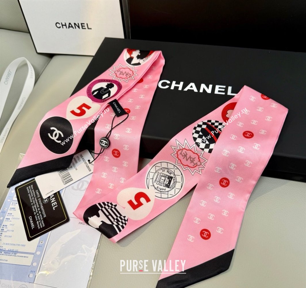 Chanel Coco Lady Silk Bandeau Scarf 6x120cm Pink 2025 (XMN-250319029)