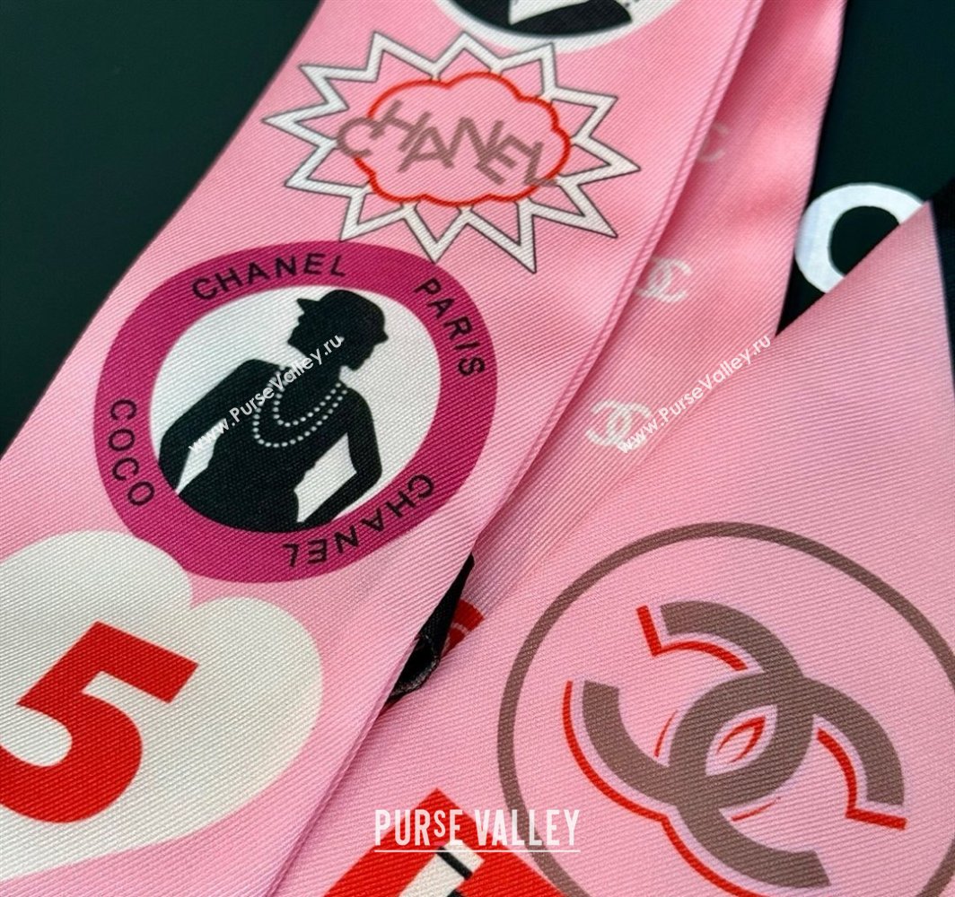 Chanel Coco Lady Silk Bandeau Scarf 6x120cm Pink 2025 (XMN-250319029)