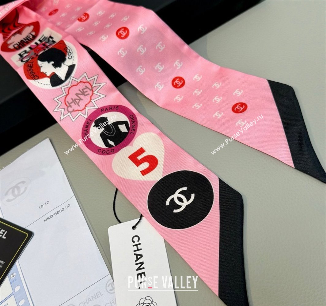 Chanel Coco Lady Silk Bandeau Scarf 6x120cm Pink 2025 (XMN-250319029)
