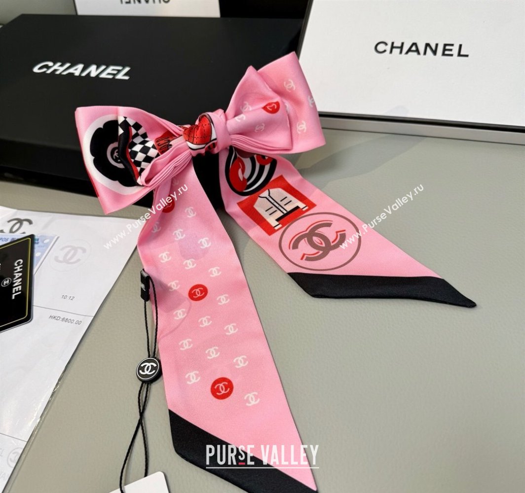 Chanel Coco Lady Silk Bandeau Scarf 6x120cm Pink 2025 (XMN-250319029)