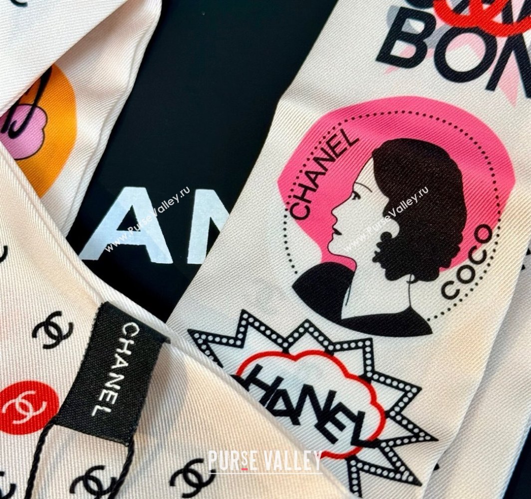 Chanel Coco Lady Silk Bandeau Scarf 6x120cm White 2025 (XMN-250319030)