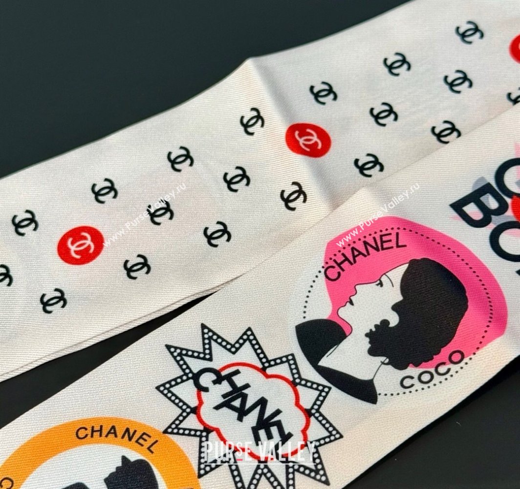 Chanel Coco Lady Silk Bandeau Scarf 6x120cm White 2025 (XMN-250319030)