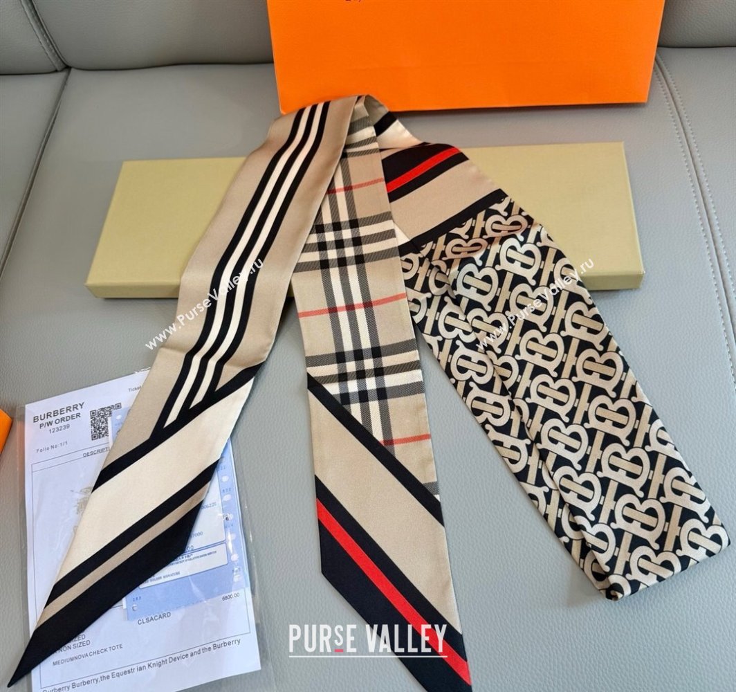 Burberry TB Silk Bandeau Scarf 8x180cm Beige 2025 0319 (XMN-250319047)