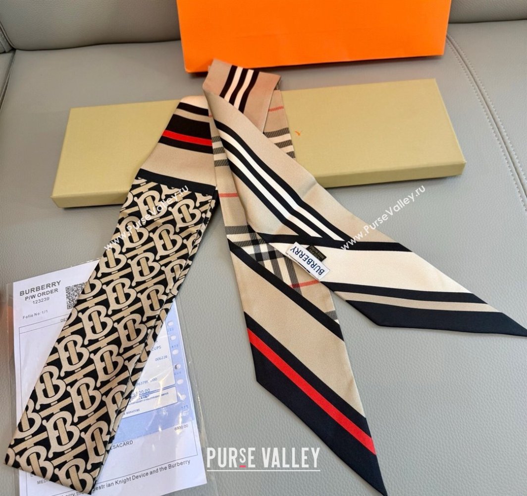 Burberry TB Silk Bandeau Scarf 8x180cm Beige 2025 0319 (XMN-250319047)