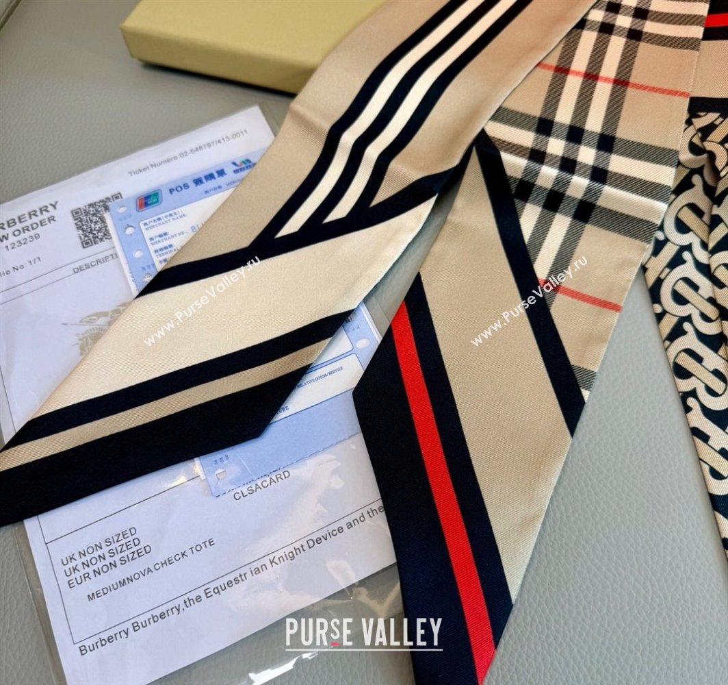 Burberry TB Silk Bandeau Scarf 8x180cm Beige 2025 0319 (XMN-250319047)