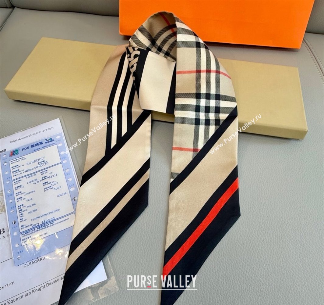 Burberry TB Silk Bandeau Scarf 8x180cm Beige 2025 0319 (XMN-250319047)